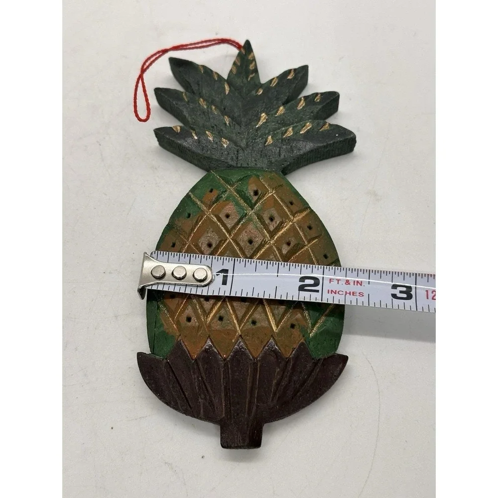 Vintage Hand Carved Wooden Pineapple Christmas Ornament Tropical Decor